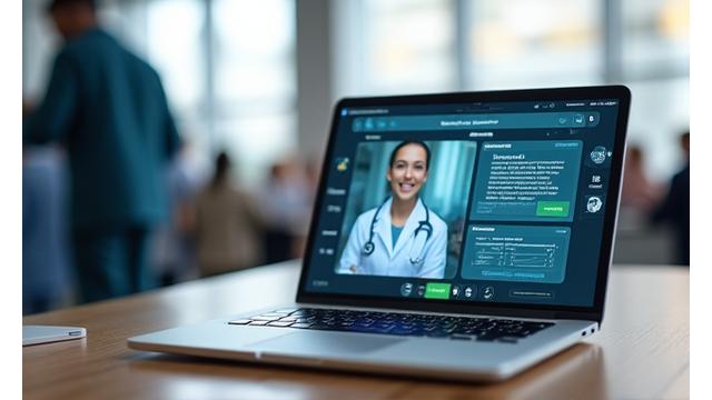Interface utilisateur d'une application de télémédecine sur tablette, symbole du développement rapide.