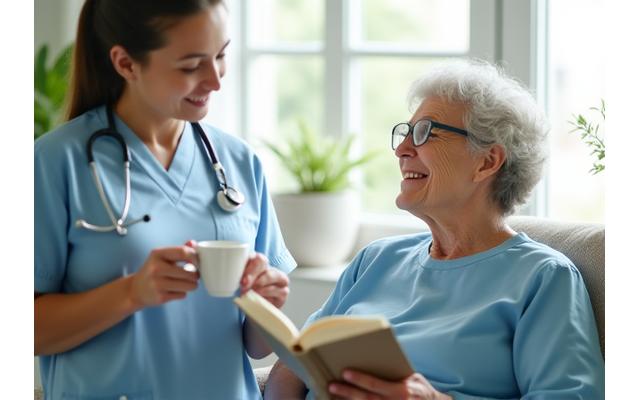 Une personne se relaxant pendant qu'un professionnel prend le relais des soins.