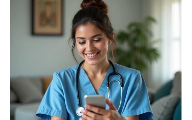 Une personne bienveillante discutant au téléphone, illustrant le téléconseil.