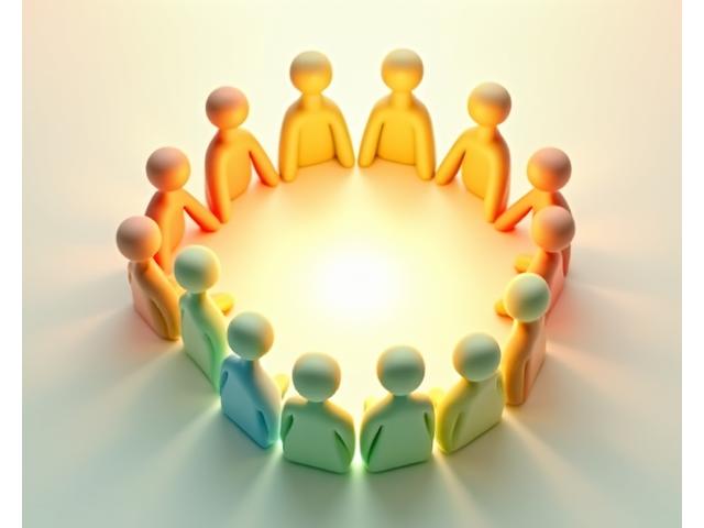 Illustration d'un groupe de personnes connectées dans un cercle, symbolisant une communauté de soutien en santé mentale.
