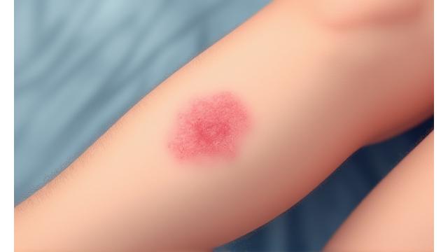 Partie de peau avec une infection cutanée, présentant des signes d'inflammation, de petites pustules ou une éruption, mais sans être excessivement graphique, se concentrant sur la pathologie.